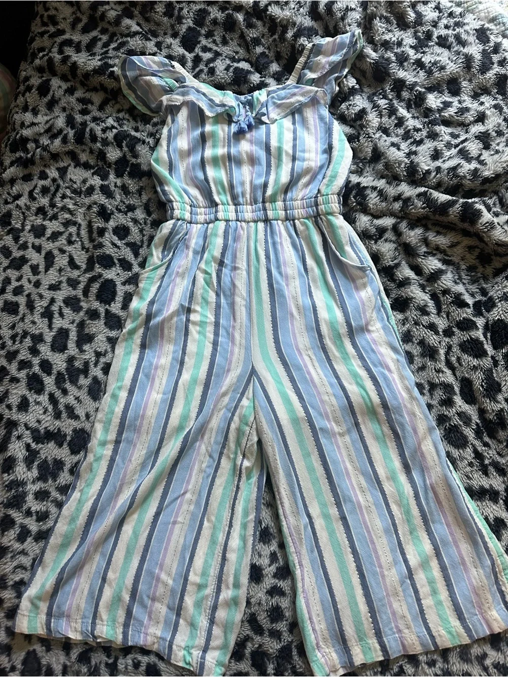 Justice Pastel Striped Jumpsuit in Blue, Green & Lilac